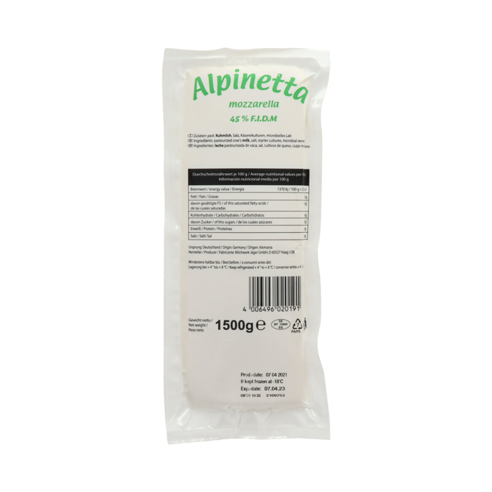 Product Mozzarella Cheese Alpinetta Brot 45% 1,5kg Image