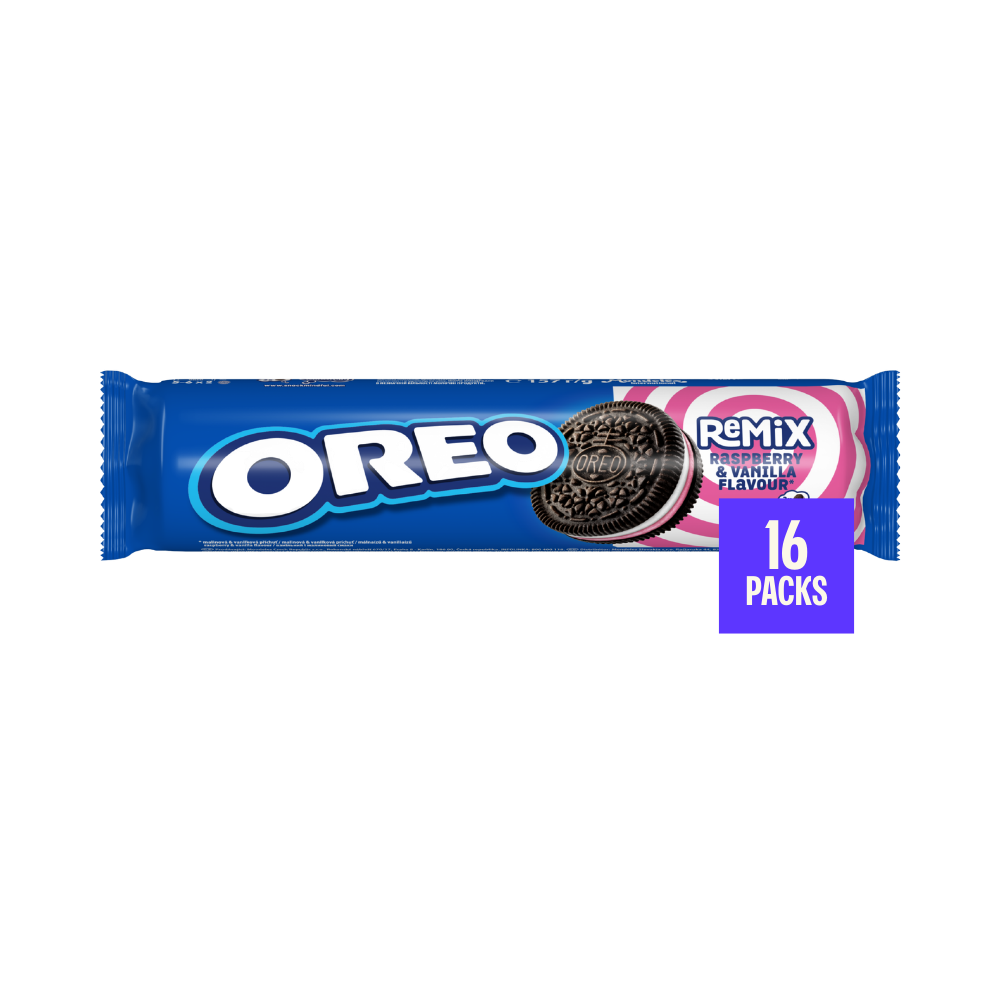 Product Sandwich Biscuits Oreo Remix Raspberry & Vanilla Flavour Image