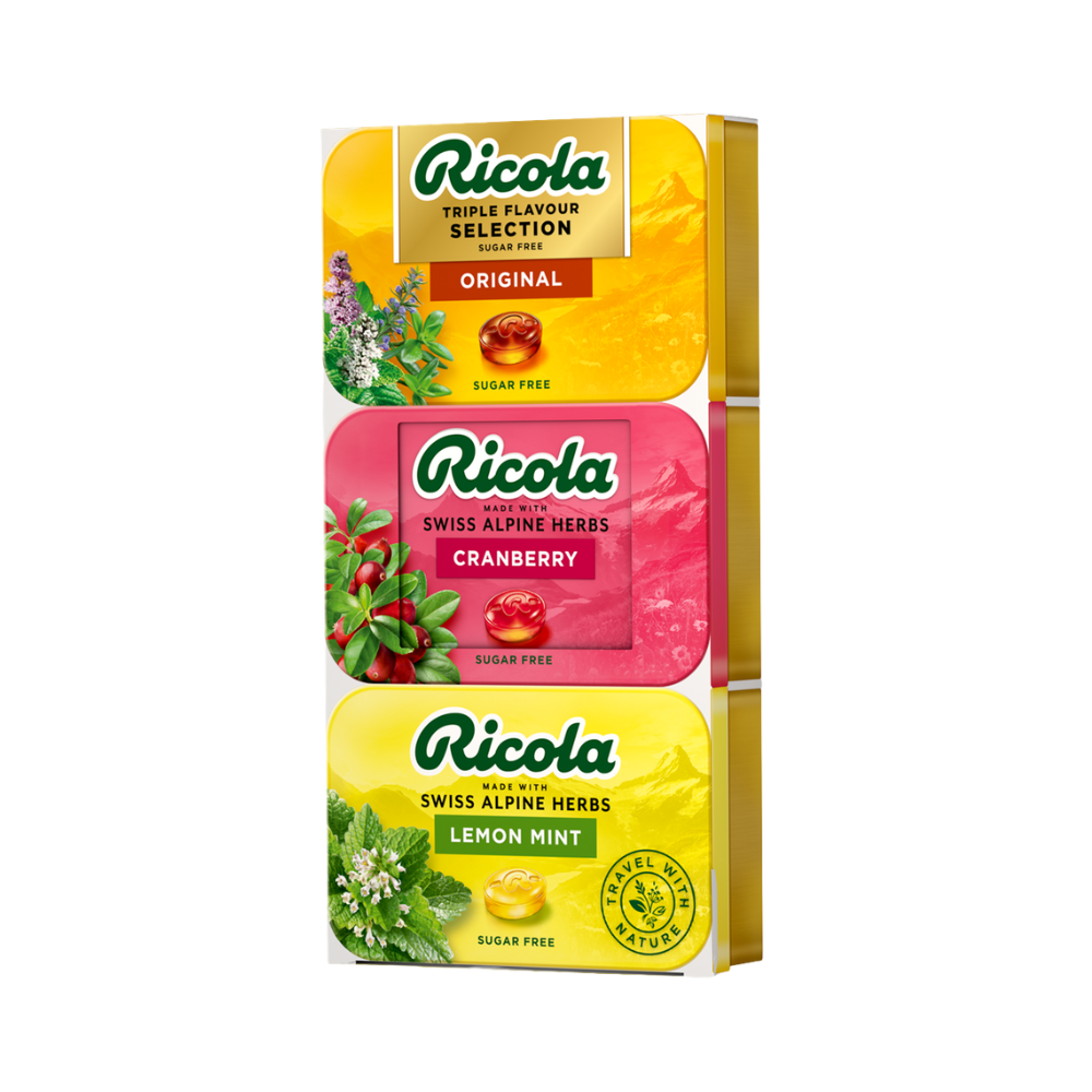 Ricola Swiss Herb Drops Assorted Sugar Free 3x75 gr tins