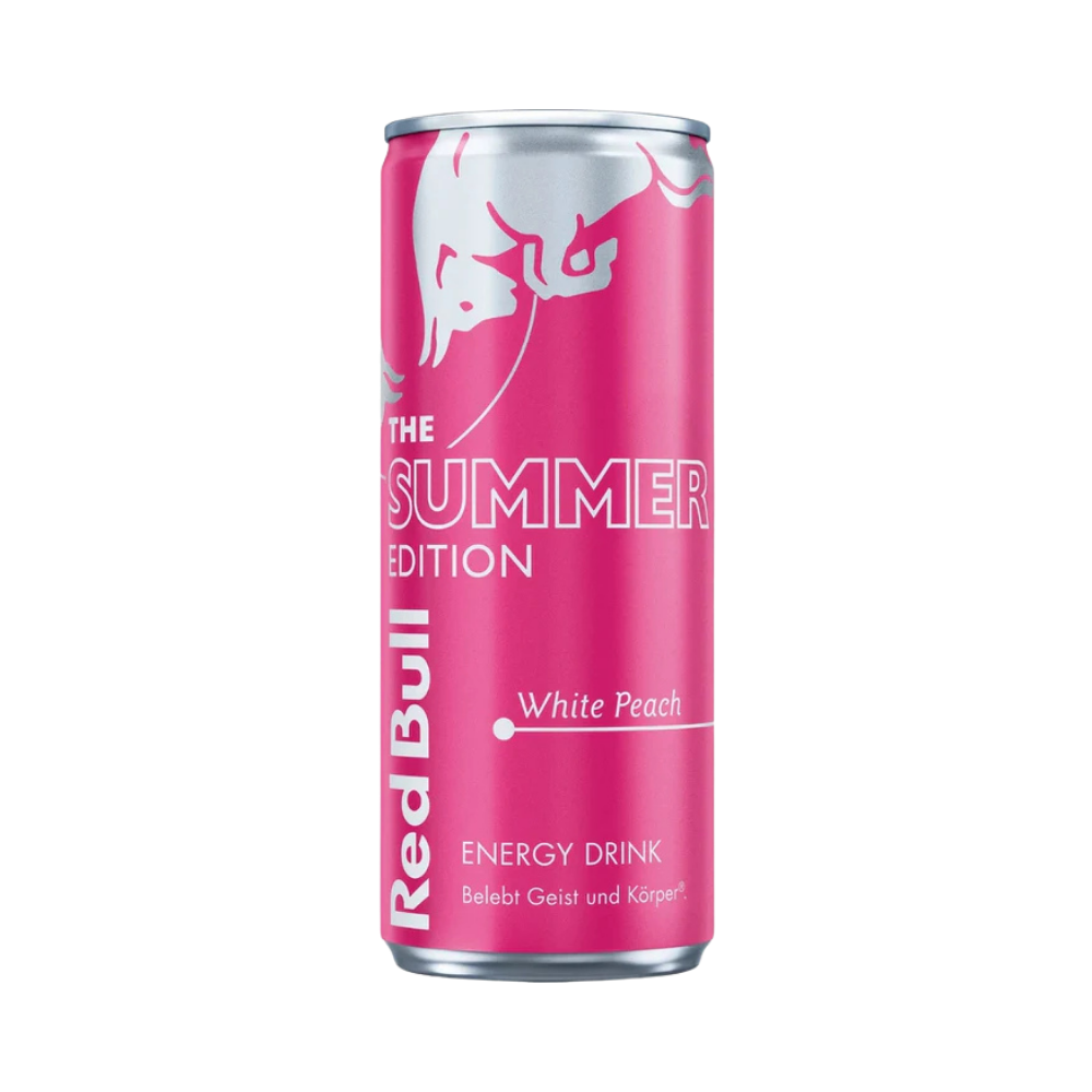 Red Bull Energy Drink The Summer Edition White Peach Flavour Deposit NL Logo